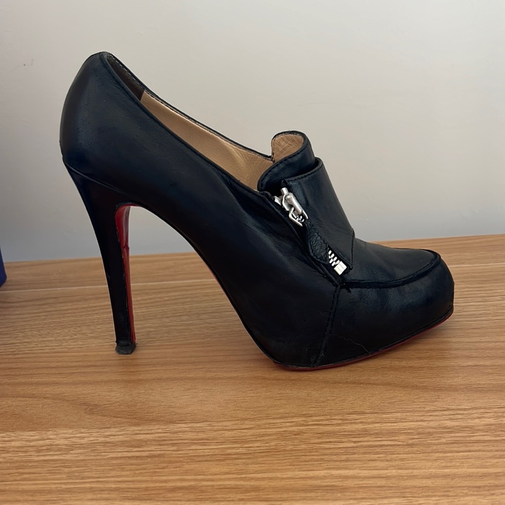 Christian Louboutin Black Leather Lapano Loafer Ankle Booties  Size 38